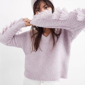 Madewell Fringe-Sleeve Pullover Sweater in Lilac Sz XXS